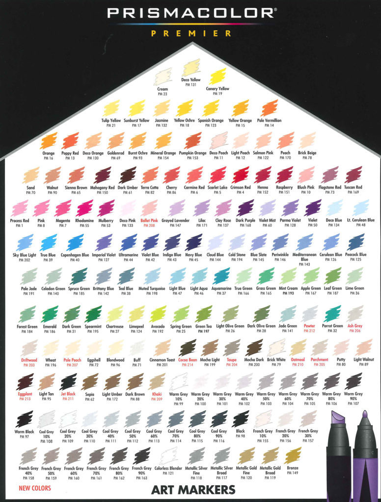 Caliart Markers 100 Color Chart